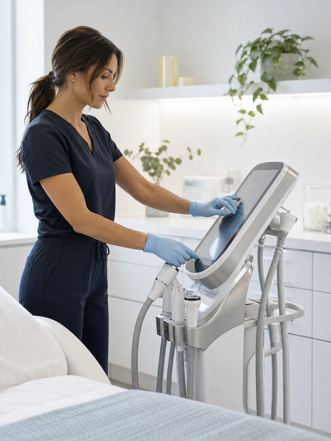 Medical aesthetics treatment room with advanced rejuvenation technology devices